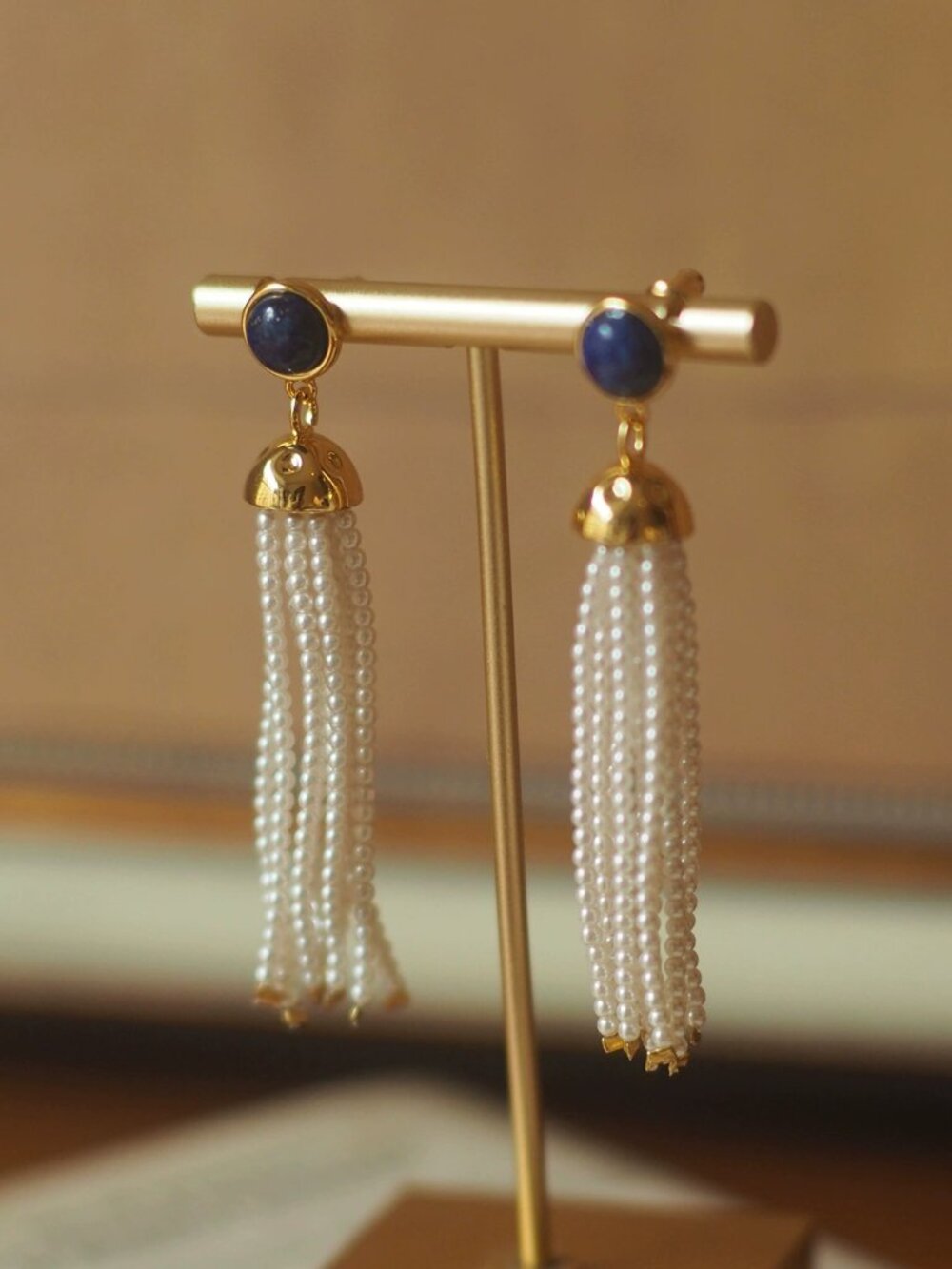 Lapis Lazuli & Pearl Tassel Drop Earrings